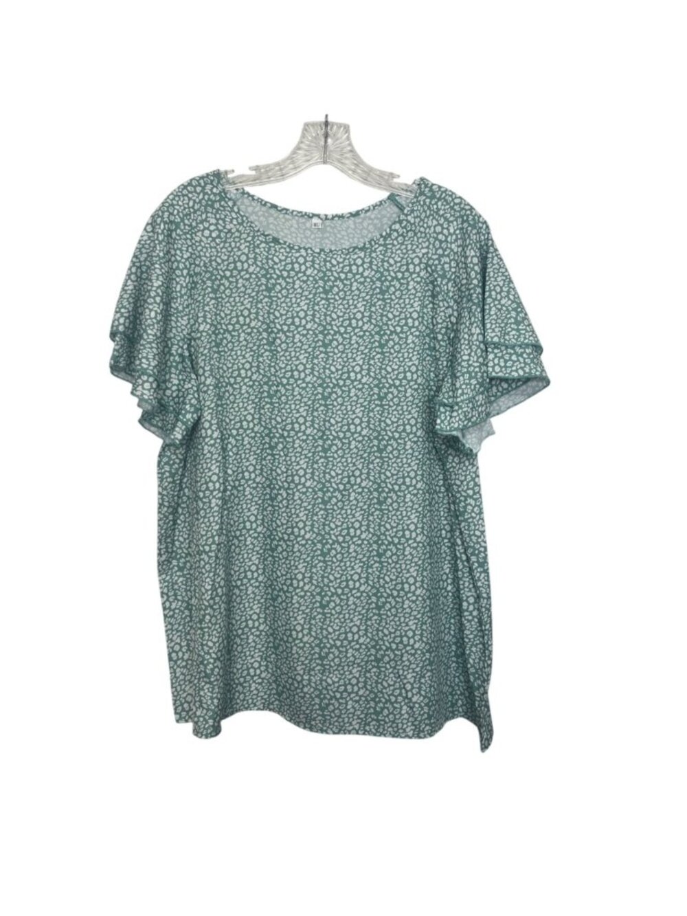 Ruffle Sleeve Shirt Top XL Green White New Lightweight Casual Summer